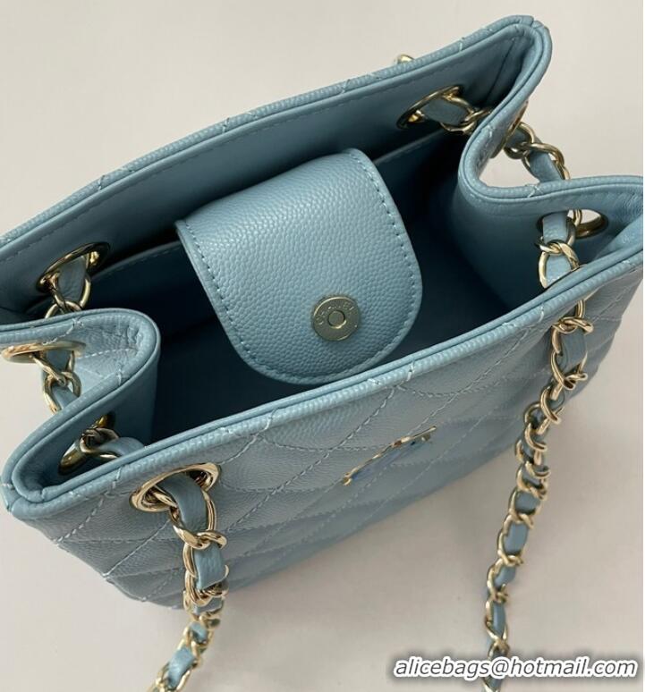 Well Crafted Chanel mini Shoulder Bag Grained Calfskin&Gold-Tone Metal AB3176 blue