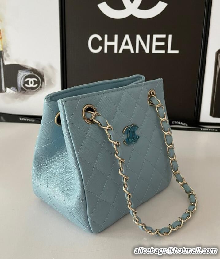 Well Crafted Chanel mini Shoulder Bag Grained Calfskin&Gold-Tone Metal AB3176 blue