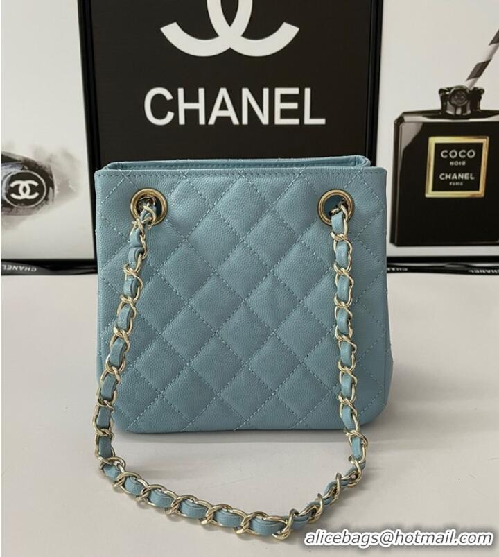 Well Crafted Chanel mini Shoulder Bag Grained Calfskin&Gold-Tone Metal AB3176 blue