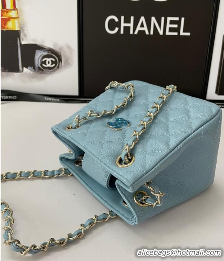 Well Crafted Chanel mini Shoulder Bag Grained Calfskin&Gold-Tone Metal AB3176 blue