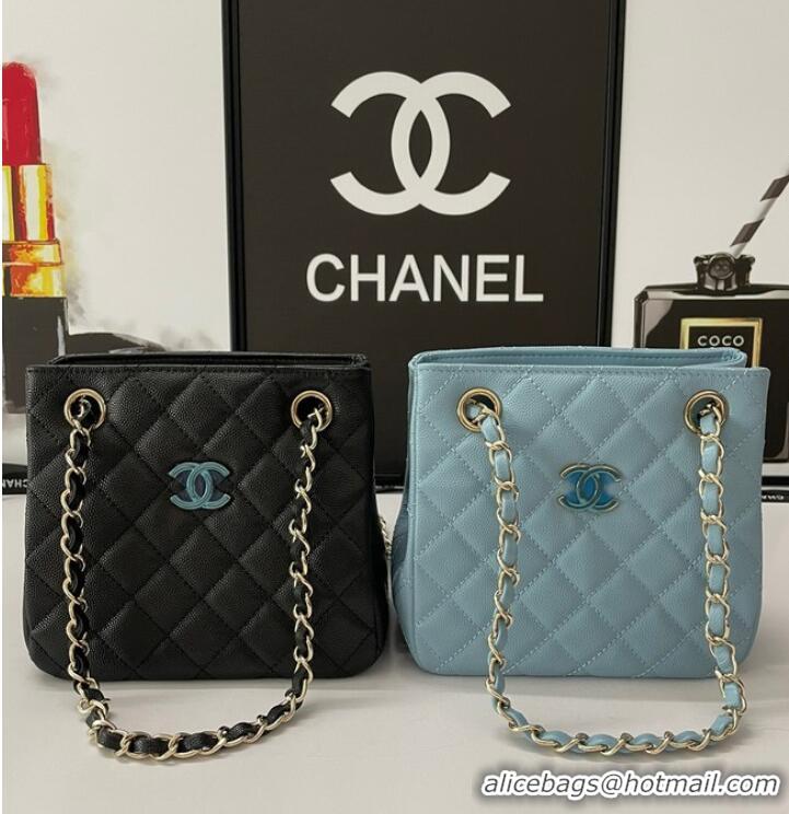 Well Crafted Chanel mini Shoulder Bag Grained Calfskin&Gold-Tone Metal AB3176 blue