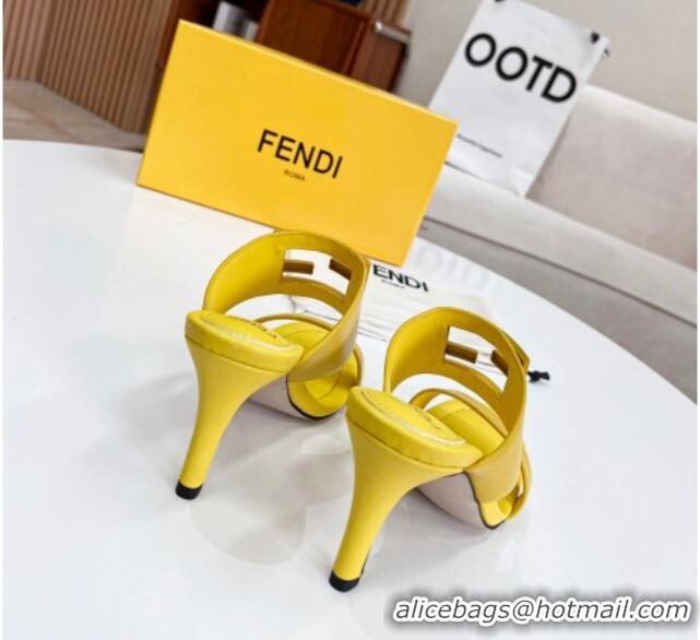 Low Cost Fendi Calfskin Signature High Heel Slide Sandals Yellow 062193