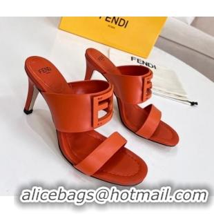 Popular Style Fendi Calfskin Signature High Heel Slide Sandals Orange 062194