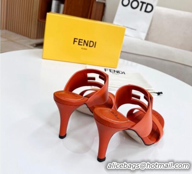 Popular Style Fendi Calfskin Signature High Heel Slide Sandals Orange 062194