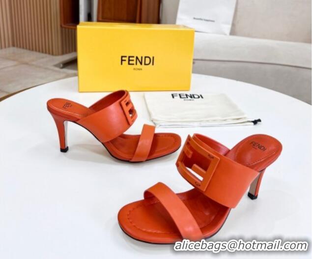 Popular Style Fendi Calfskin Signature High Heel Slide Sandals Orange 062194