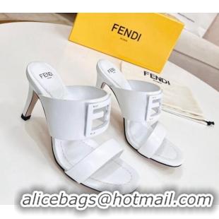 Lower Price Fendi Calfskin Signature High Heel Slide Sandals White 062195