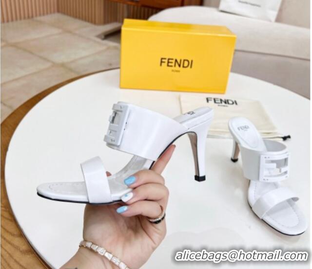 Lower Price Fendi Calfskin Signature High Heel Slide Sandals White 062195