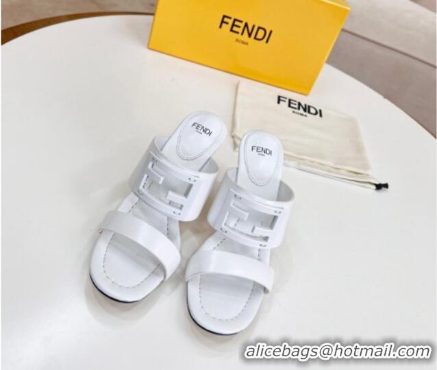 Lower Price Fendi Calfskin Signature High Heel Slide Sandals White 062195