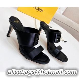 Trendy Design Fendi Calfskin Signature High Heel Slide Sandals Black 2062197