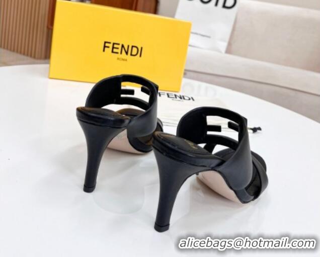 Trendy Design Fendi Calfskin Signature High Heel Slide Sandals Black 2062197