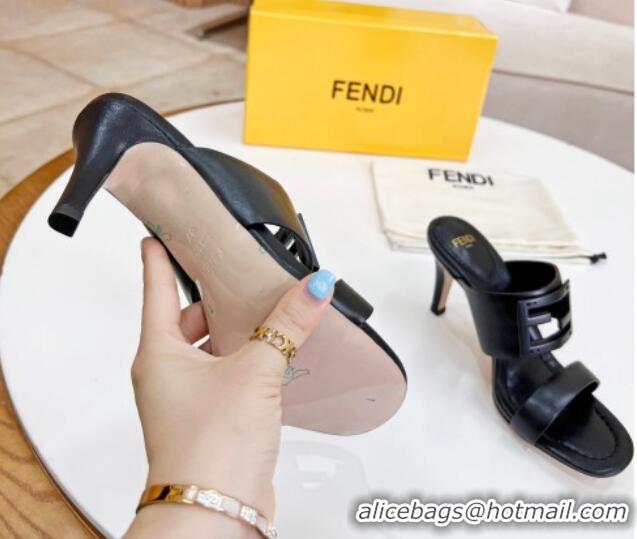 Trendy Design Fendi Calfskin Signature High Heel Slide Sandals Black 2062197