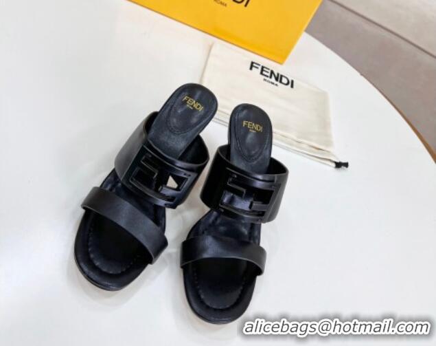 Trendy Design Fendi Calfskin Signature High Heel Slide Sandals Black 2062197