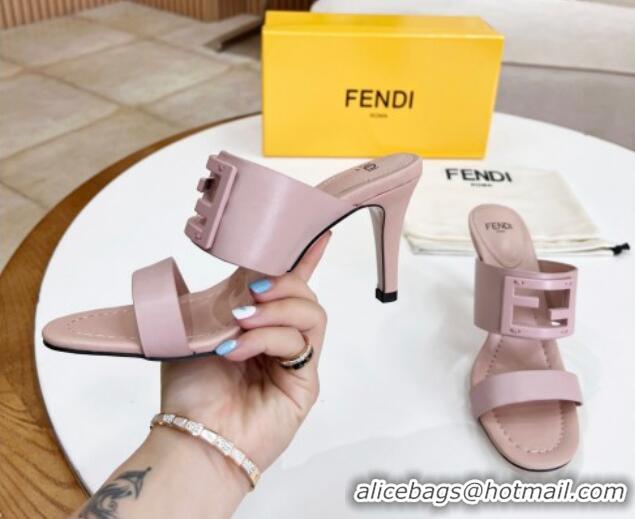 Classic Specials Fendi Calfskin Signature High Heel Slide Sandals Nude 2062198