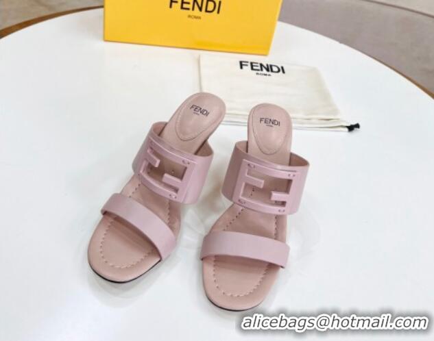 Classic Specials Fendi Calfskin Signature High Heel Slide Sandals Nude 2062198