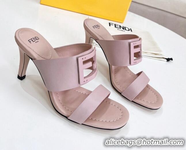 Classic Specials Fendi Calfskin Signature High Heel Slide Sandals Nude 2062198