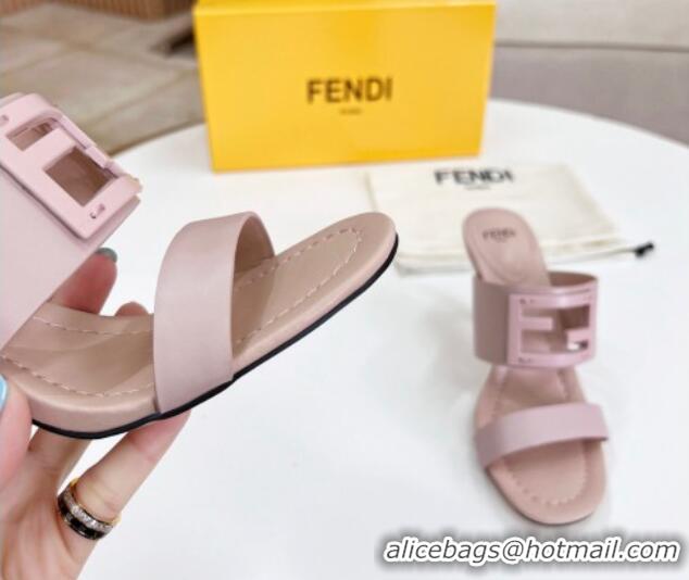 Classic Specials Fendi Calfskin Signature High Heel Slide Sandals Nude 2062198