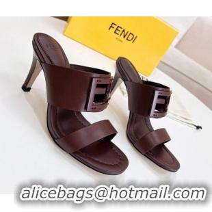 Good Quality Fendi Calfskin Signature High Heel Slide Sandals 0621101