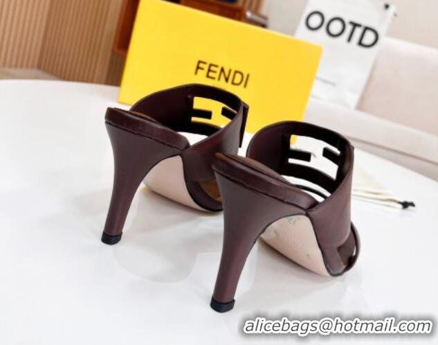 Good Quality Fendi Calfskin Signature High Heel Slide Sandals 0621101