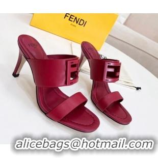 Classic Hot Fendi Calfskin Signature High Heel Slide Sandals Red 621102