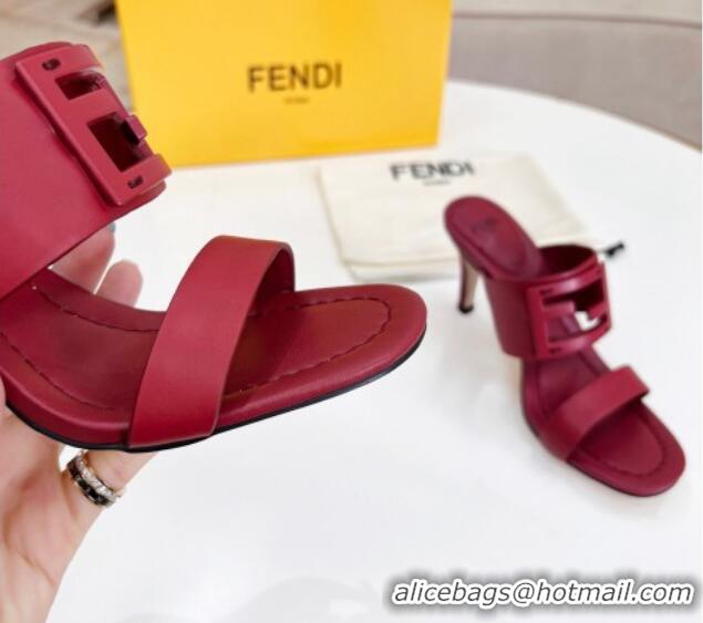 Classic Hot Fendi Calfskin Signature High Heel Slide Sandals Red 621102