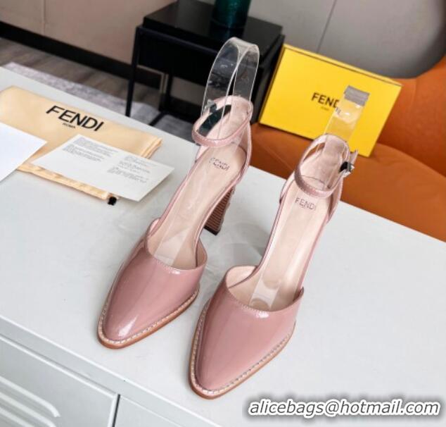 Stylish Fendi Shiny Leather High Heel Pumps with Ankle Strap Pink 621103