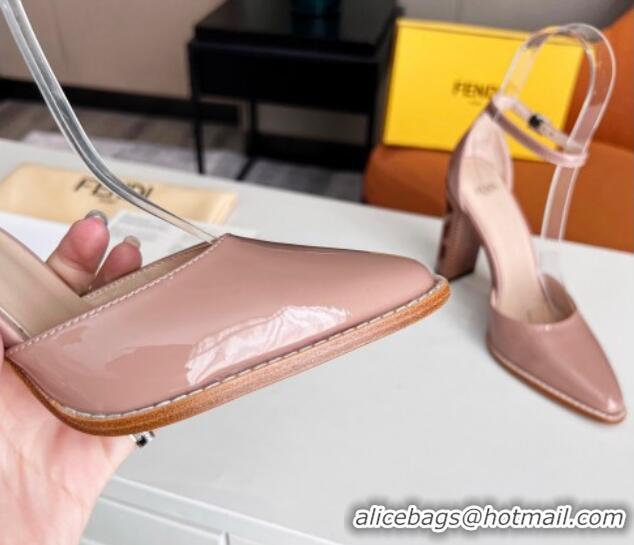 Stylish Fendi Shiny Leather High Heel Pumps with Ankle Strap Pink 621103