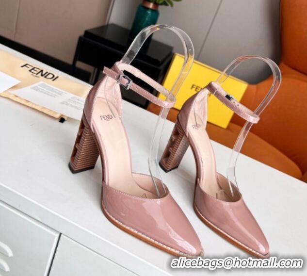 Stylish Fendi Shiny Leather High Heel Pumps with Ankle Strap Pink 621103