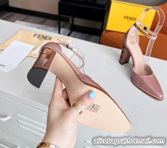 Stylish Fendi Shiny Leather High Heel Pumps with Ankle Strap Pink 621103