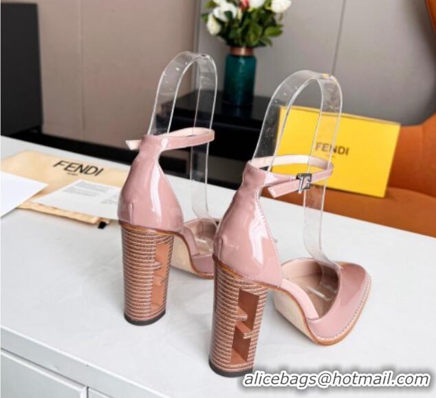 Stylish Fendi Shiny Leather High Heel Pumps with Ankle Strap Pink 621103