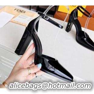 Perfect  Fendi Shiny Leather High Heel Pumps with Ankle Strap 621103 Black