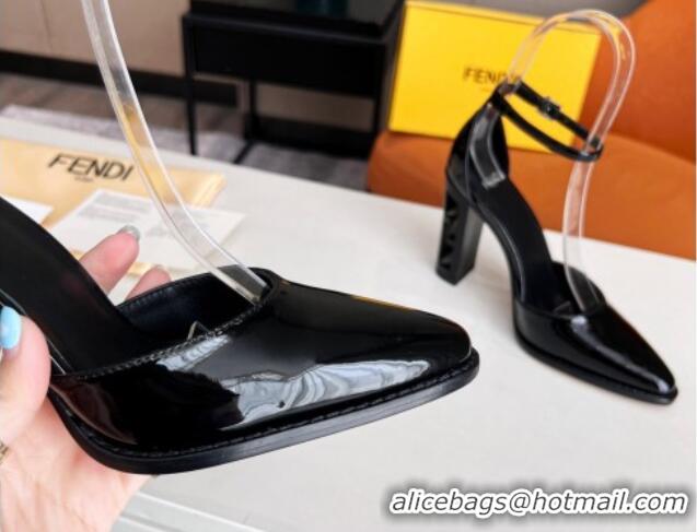 Perfect  Fendi Shiny Leather High Heel Pumps with Ankle Strap 621103 Black