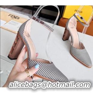 Duplicate Fendi Fabric High Heel Pumps with Ankle Strap Grey 621106