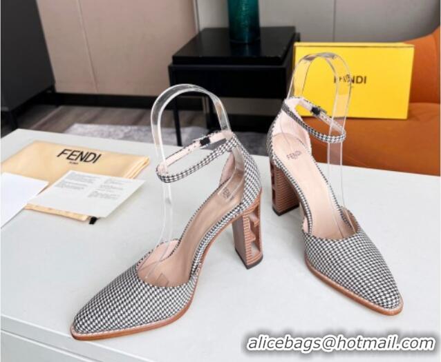 Duplicate Fendi Fabric High Heel Pumps with Ankle Strap Grey 621106