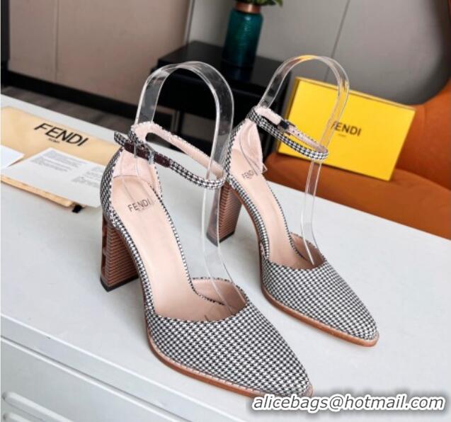 Duplicate Fendi Fabric High Heel Pumps with Ankle Strap Grey 621106