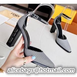 Sumptuous Fendi Fabric High Heel Pumps with Ankle Strap Black 621107