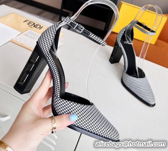 Sumptuous Fendi Fabric High Heel Pumps with Ankle Strap Black 621107