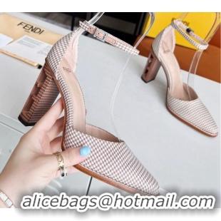 Best Grade Fendi Fabric High Heel Pumps with Ankle Strap Pink 621108