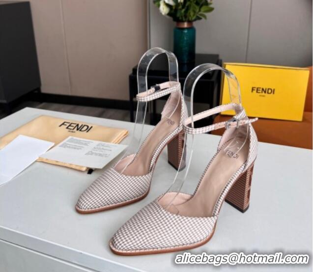 Best Grade Fendi Fabric High Heel Pumps with Ankle Strap Pink 621108