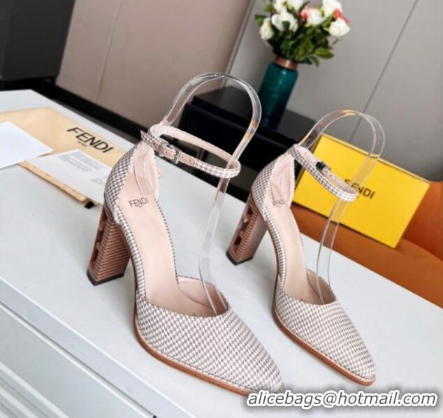 Best Grade Fendi Fabric High Heel Pumps with Ankle Strap Pink 621108