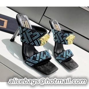 Grade Quality Versace x Fendi Fendace FF Crystal Slide Sandals 11cm Blue 070214