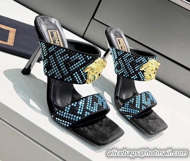 Grade Quality Versace x Fendi Fendace FF Crystal Slide Sandals 11cm Blue 070214