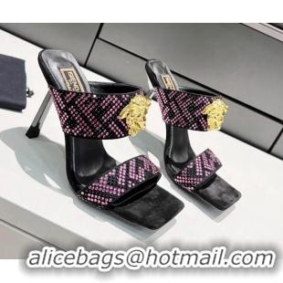 Hot Style Versace x Fendi Fendace FF Crystal Slide Sandals 11cm Fuchsia Pink 070215