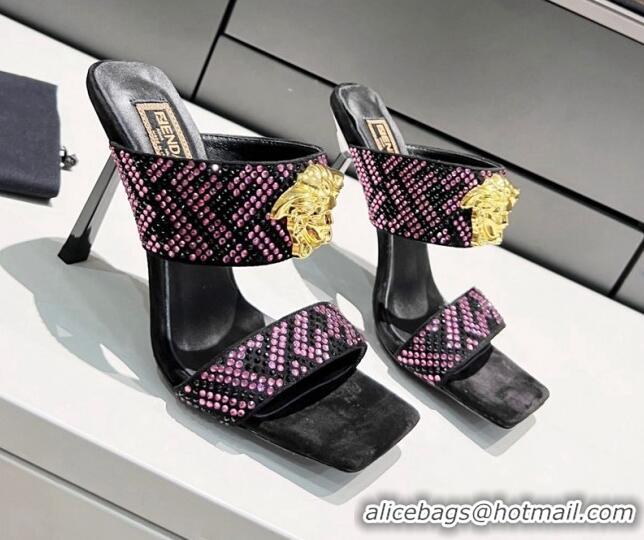 Hot Style Versace x Fendi Fendace FF Crystal Slide Sandals 11cm Fuchsia Pink 070215