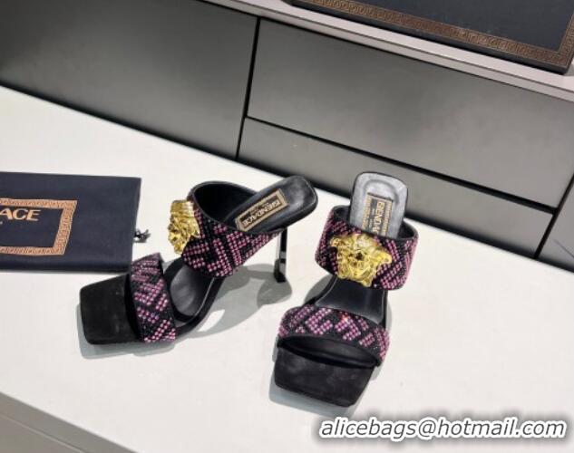 Hot Style Versace x Fendi Fendace FF Crystal Slide Sandals 11cm Fuchsia Pink 070215