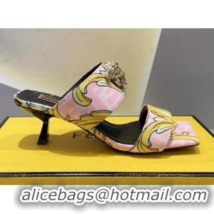 Good Quality Versace x Fendi Fendace Print Canvas Slide Sandals 6cm Pink 070217