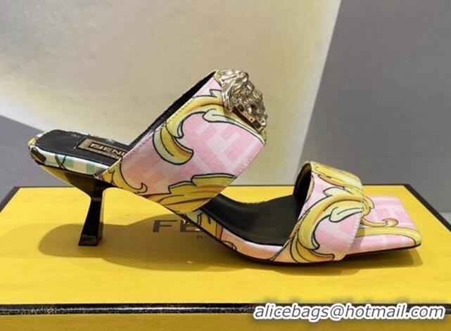 Good Quality Versace x Fendi Fendace Print Canvas Slide Sandals 6cm Pink 070217