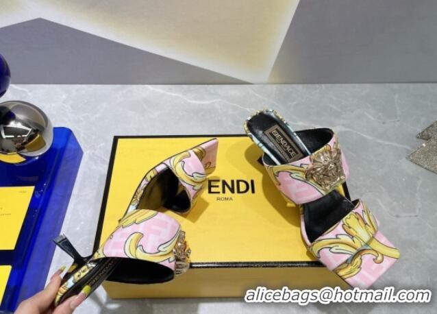 Good Quality Versace x Fendi Fendace Print Canvas Slide Sandals 6cm Pink 070217