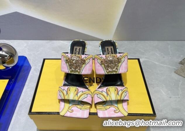 Good Quality Versace x Fendi Fendace Print Canvas Slide Sandals 6cm Pink 070217