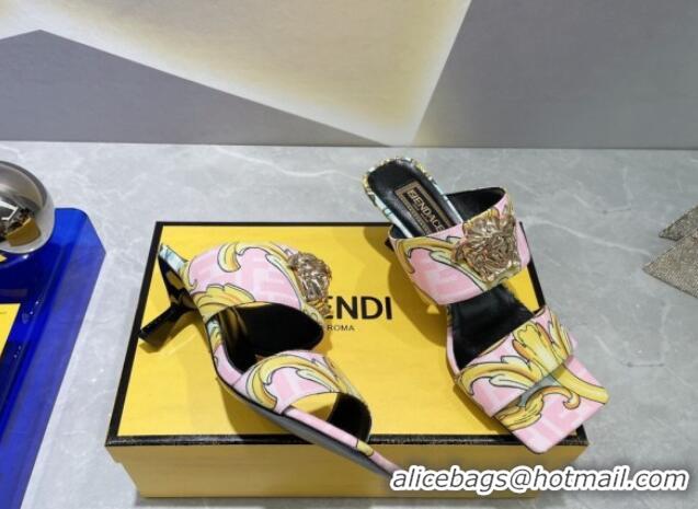 Good Quality Versace x Fendi Fendace Print Canvas Slide Sandals 6cm Pink 070217