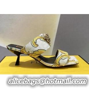 Good Looking Versace x Fendi Fendace Print Canvas Slide Sandals 6cm White 070218